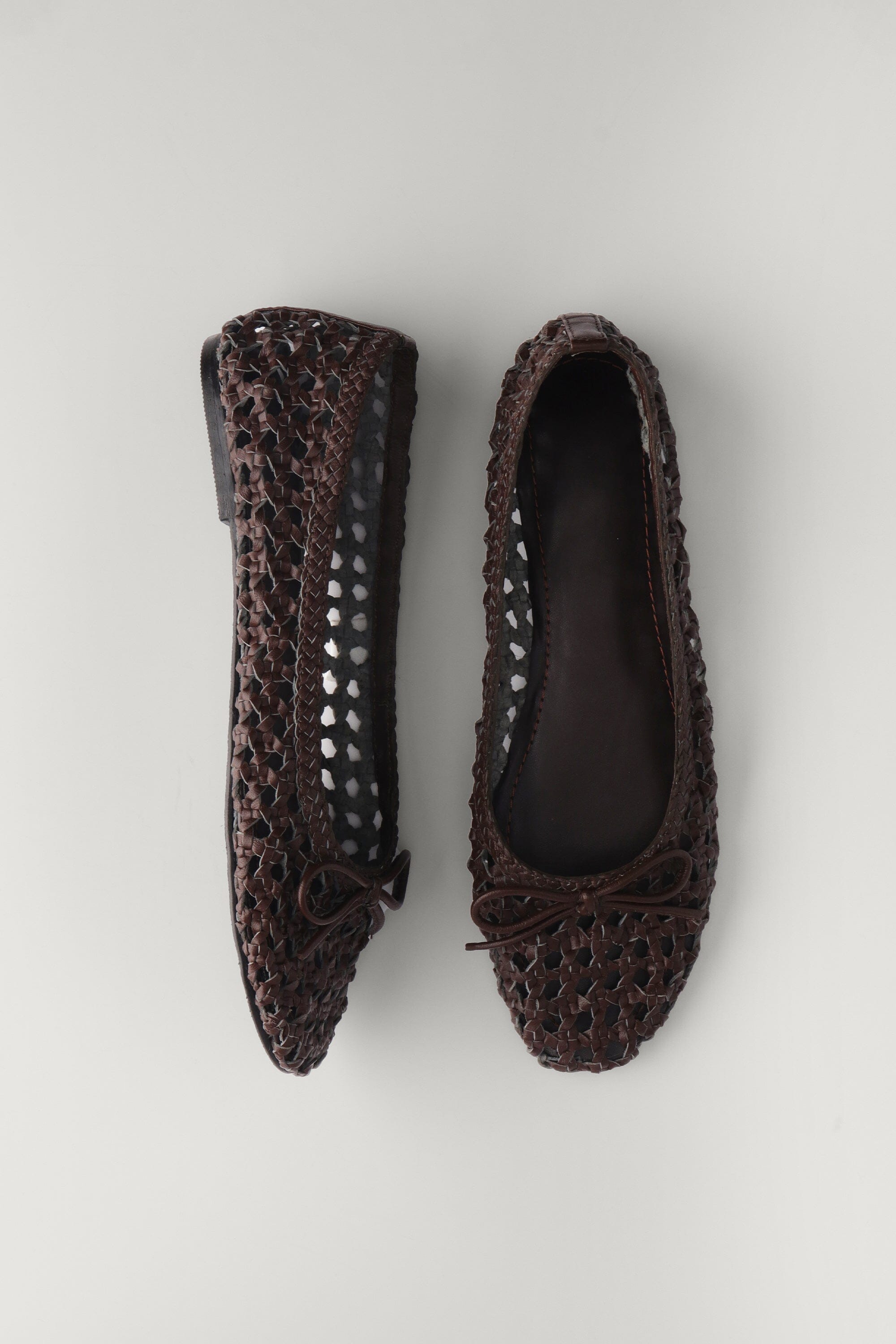 Woven Leather Ballerinas in Brown