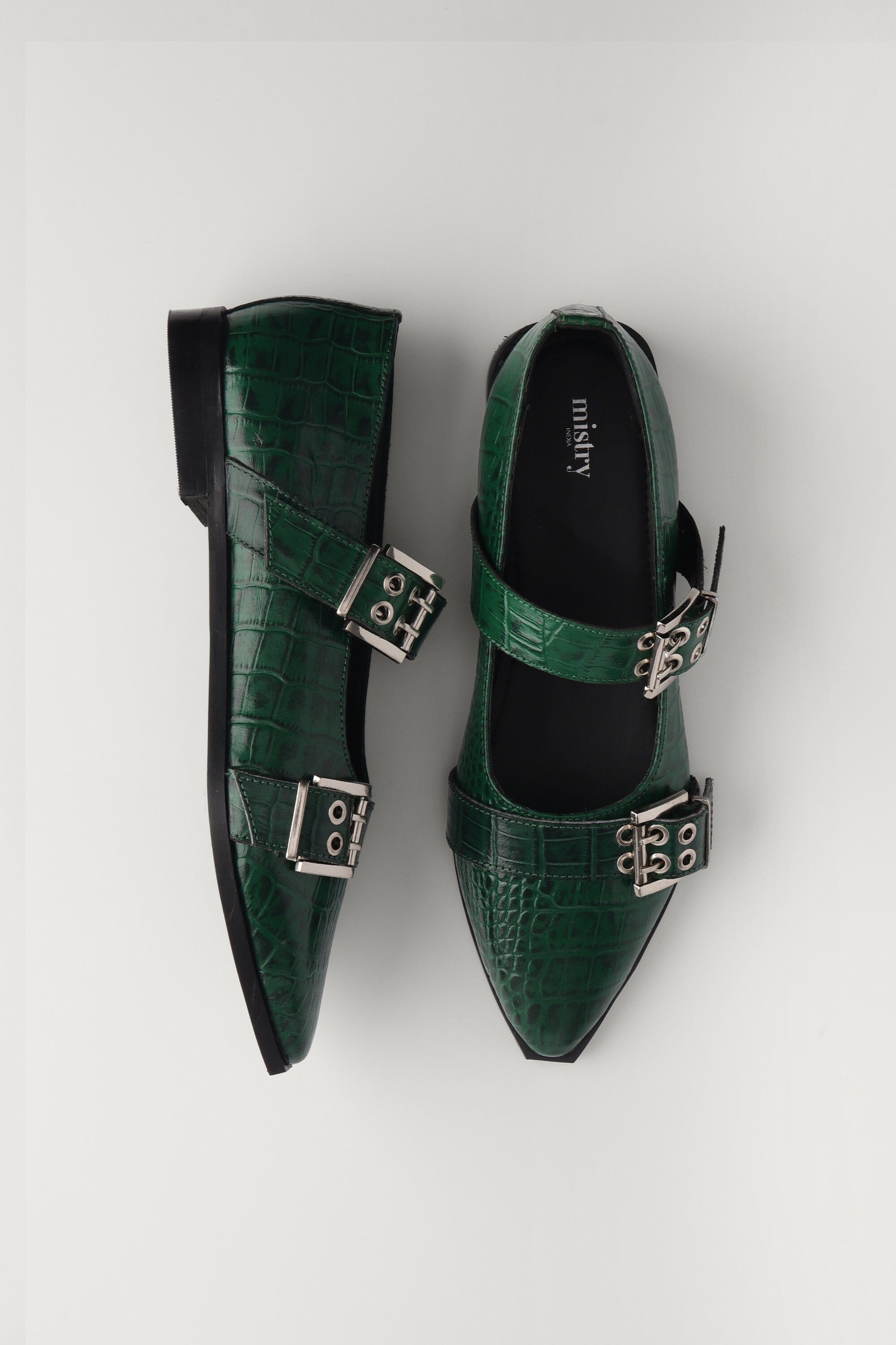 Buckled Ballet Flats in Forest Green