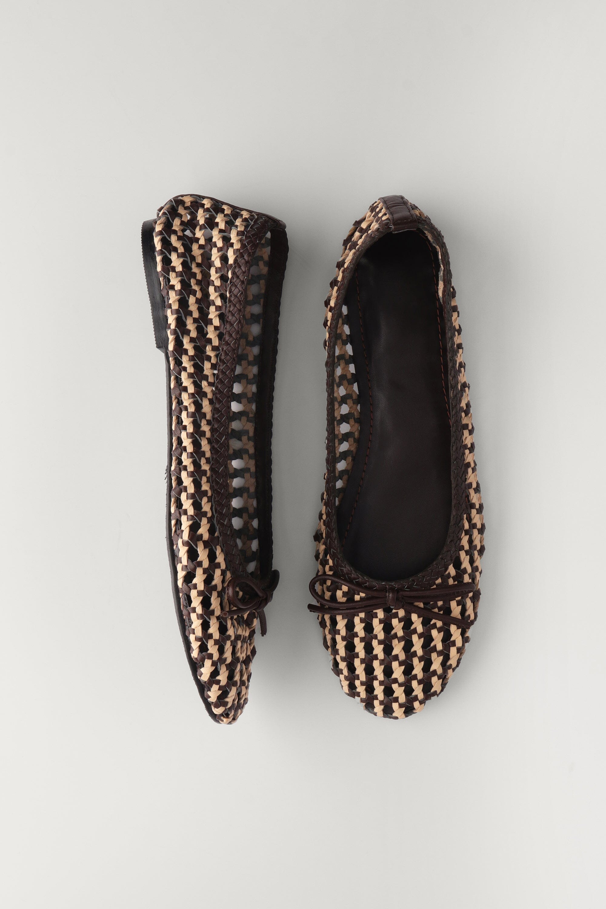 Woven Leather Ballerinas in Ecru and Brown