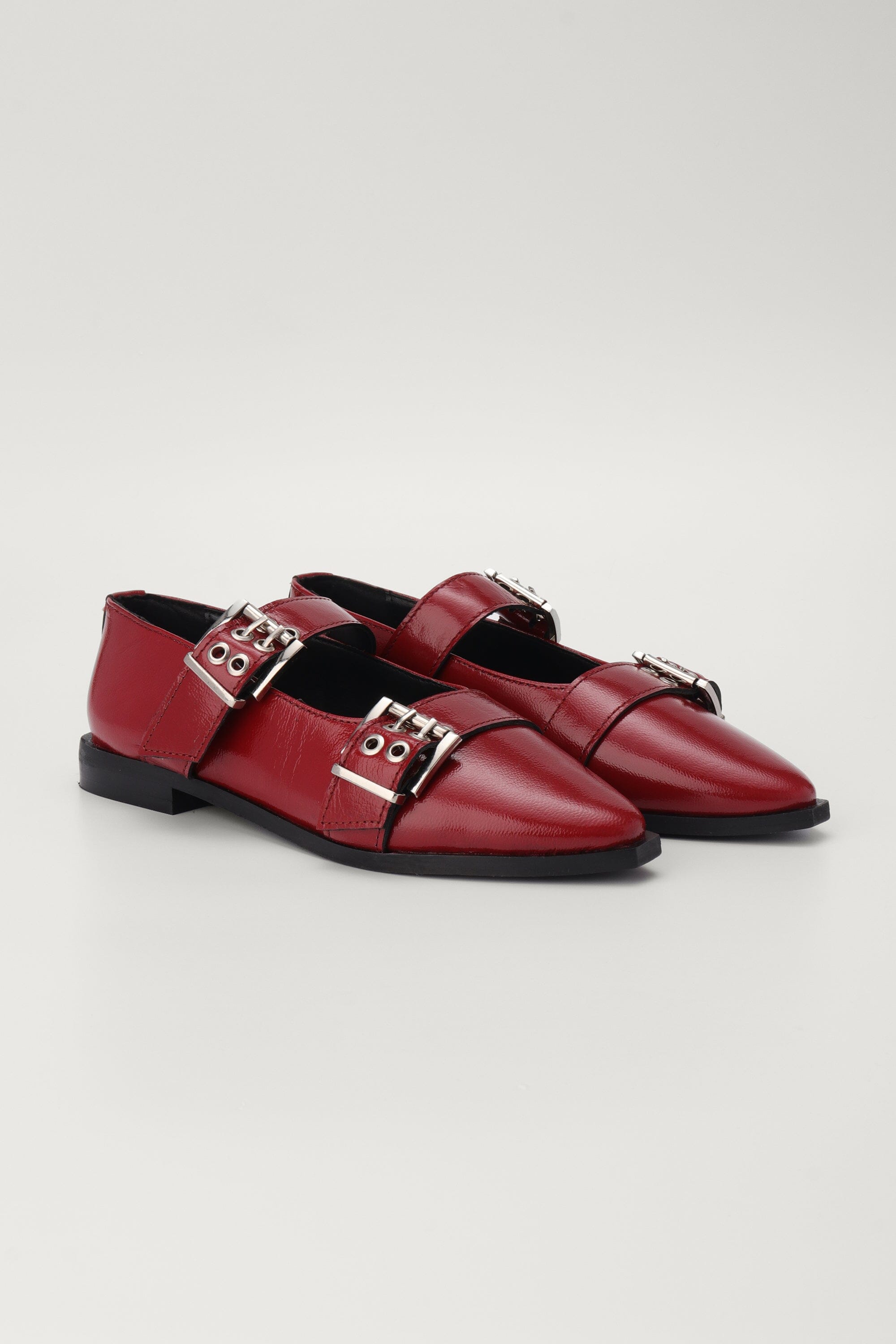 Buckled Ballet Flats in Red Patent Leather