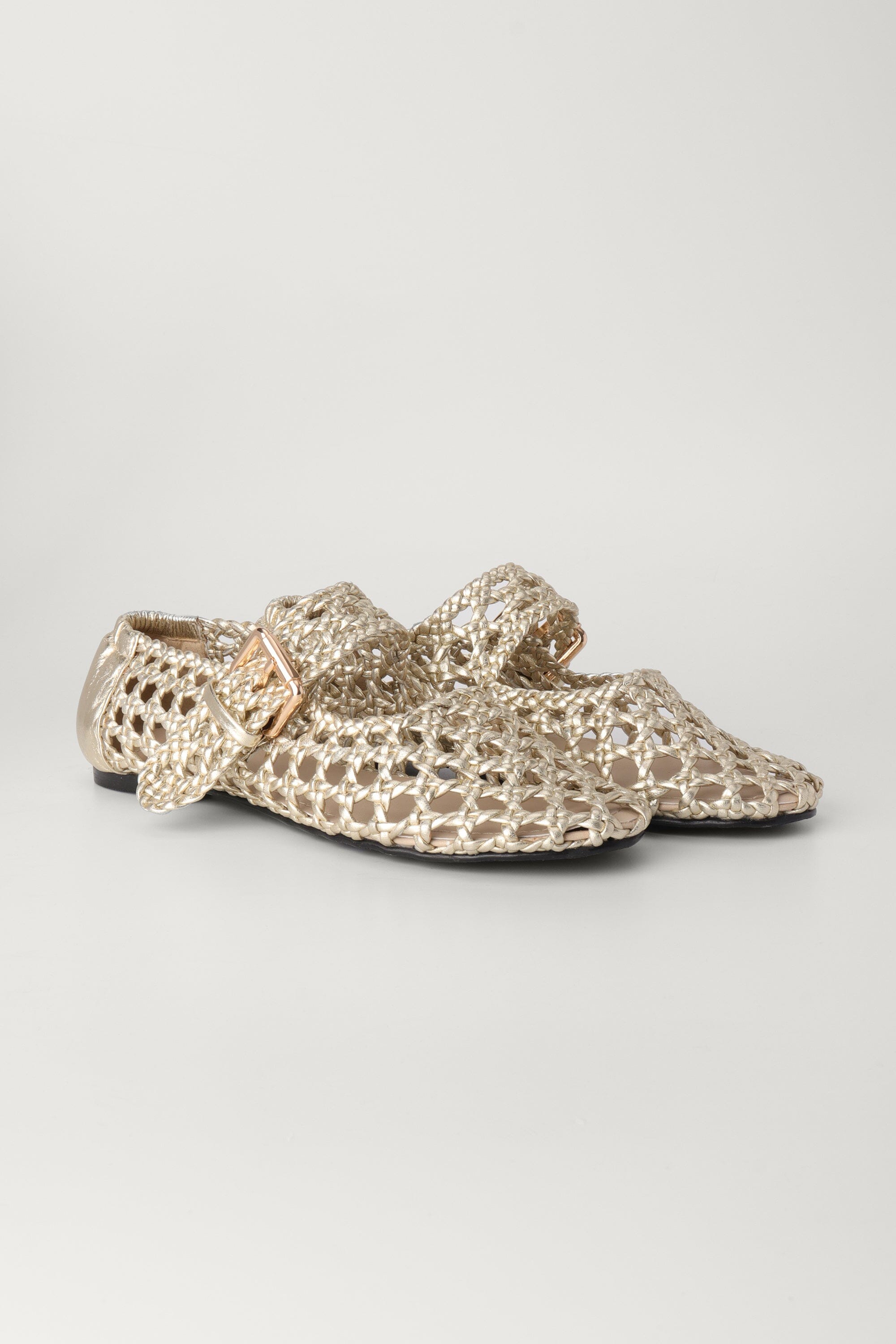 Woven Buckled Flats in Champagne