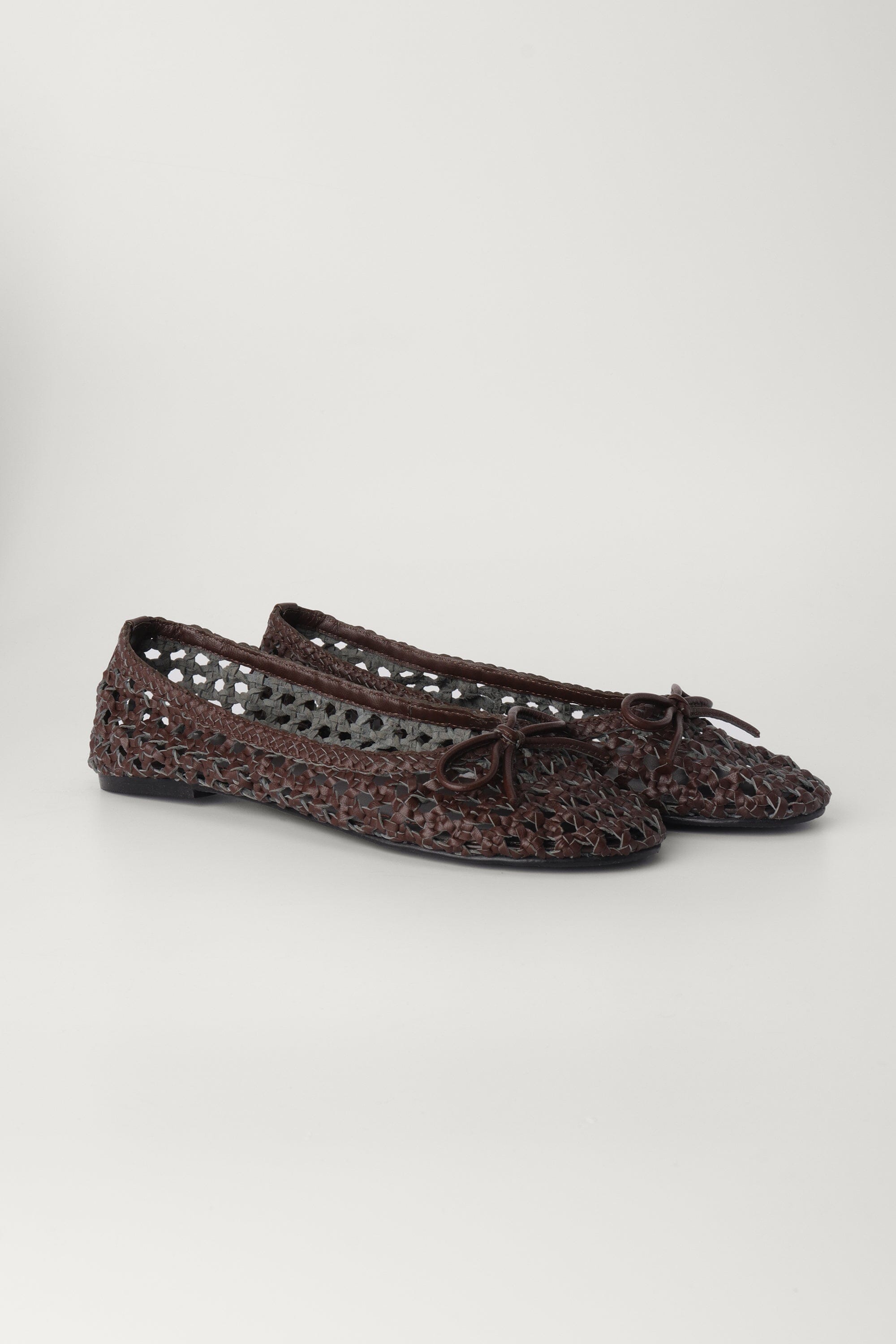 Woven Leather Ballerinas in Brown