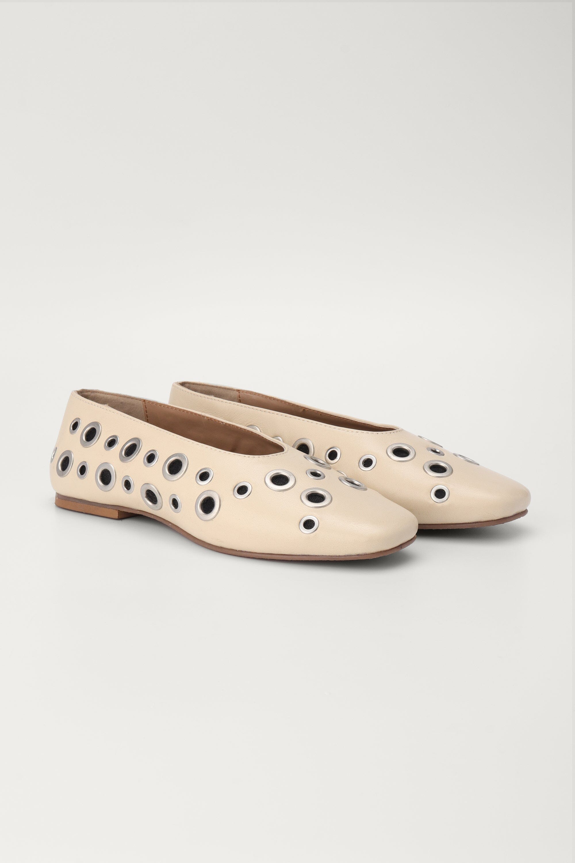 Ecru Ballet Flats with Eyelets